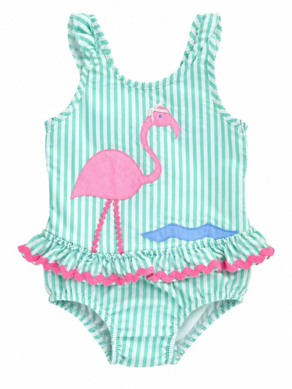 Funtasia Too Green & White Striped Flamingo Swimsuit – 2T